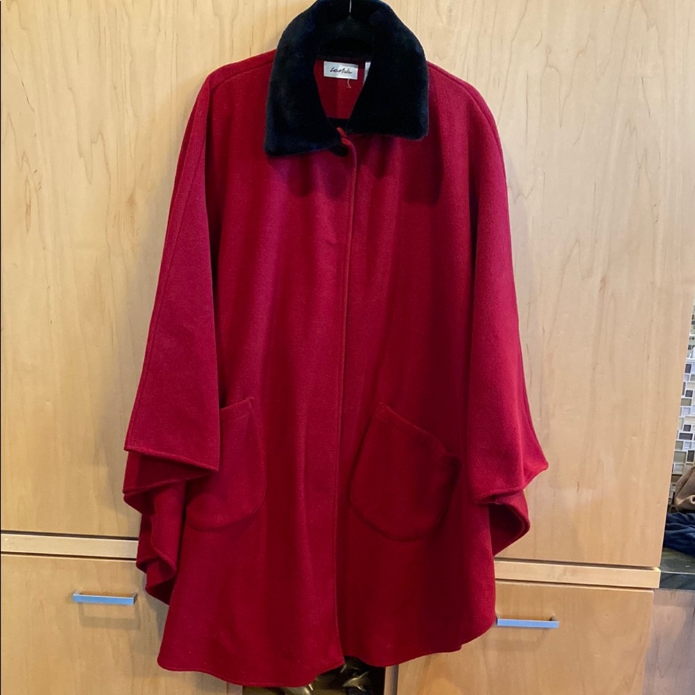 Red Cape Coat with Black Collar